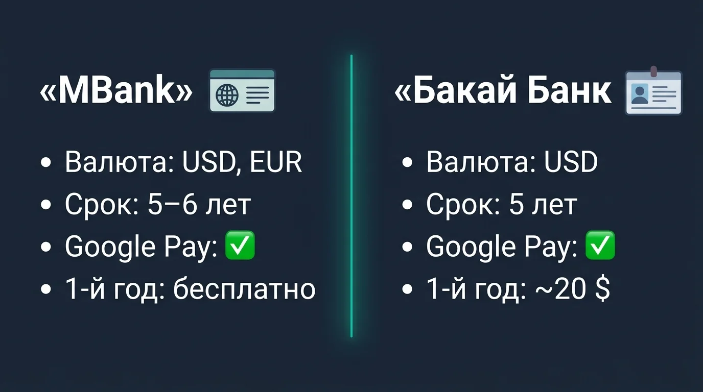 Сравнение карт MBank и Бакай Банк Кыргызстана для россиян: паспорт, валюта, срок действия