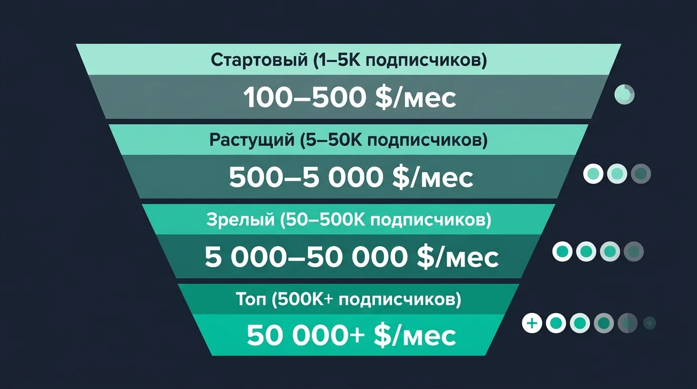 Воронка дохода крипто-блогера: от 1K до 500K подписчиков с каналами монетизации