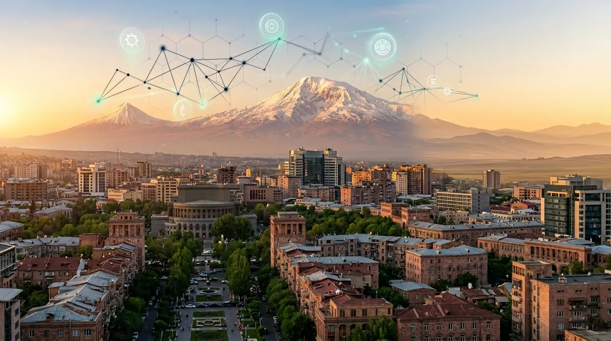 Вид на Ереван и гору Арарат — символ Армении как нового направления для крипто-релокации