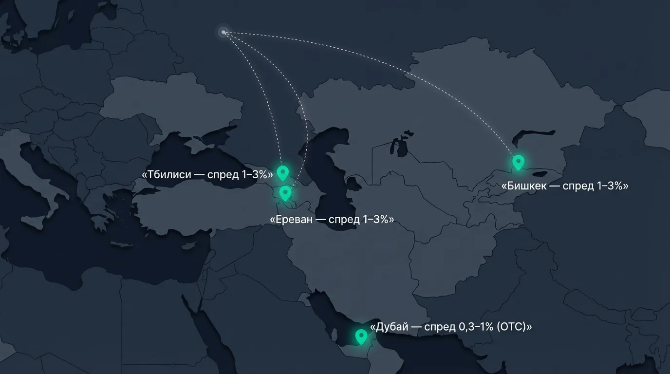 Карта городов обналичивания криптовалюты: Тбилиси, Ереван, Бишкек, Дубай