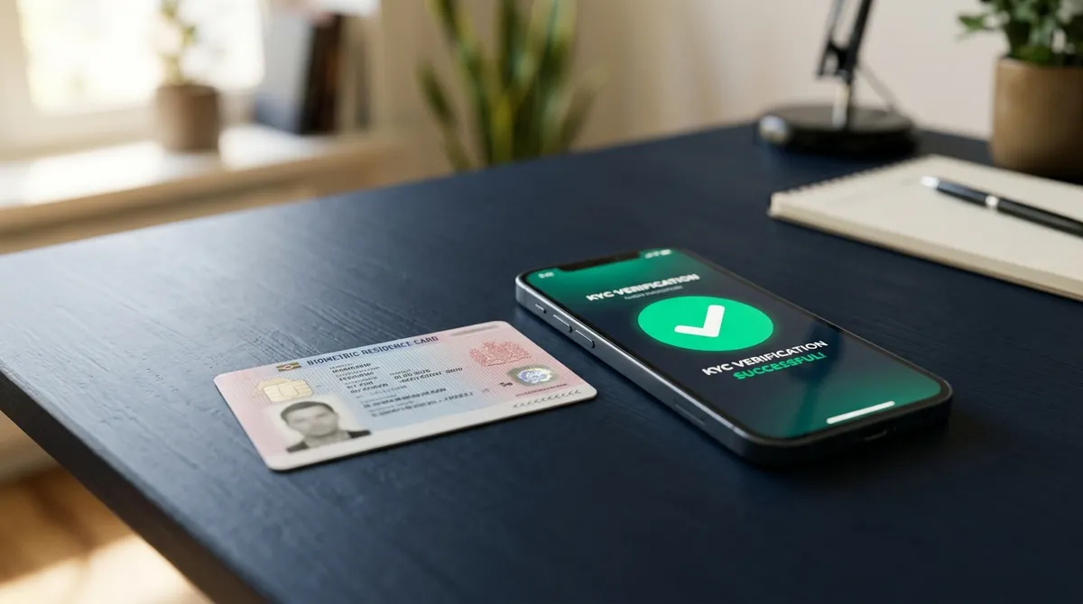 Карта резидента Армении и экран верификации KYC на криптобирже