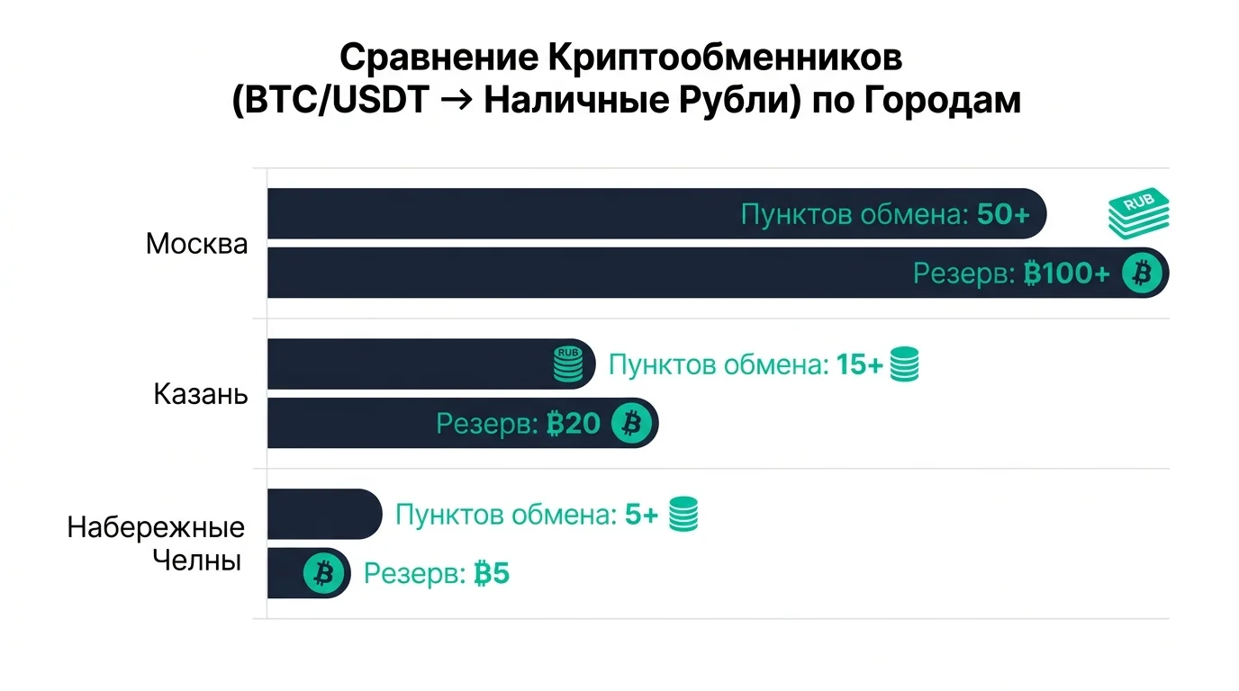 Диаграмма обменников по BTC/USDT в Москве, Казани, Наб. Челнах