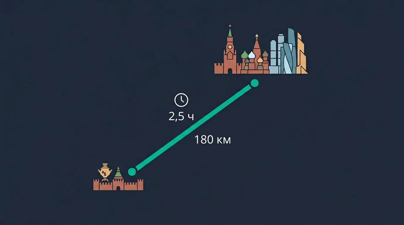 Схема связи Тулы и Москвы с временем в пути для обмена крипты