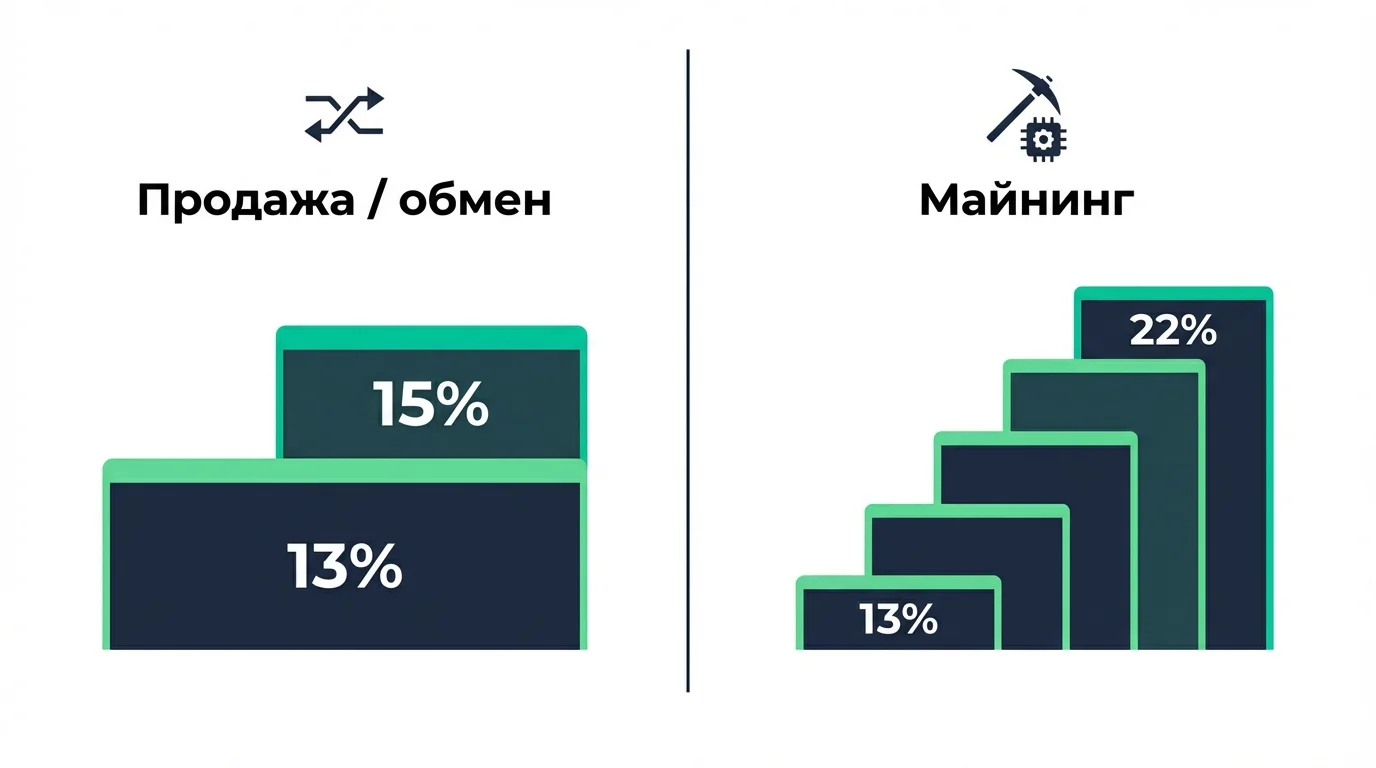 Схема налоговых шкал: продажа/обмен крипты vs майнинг