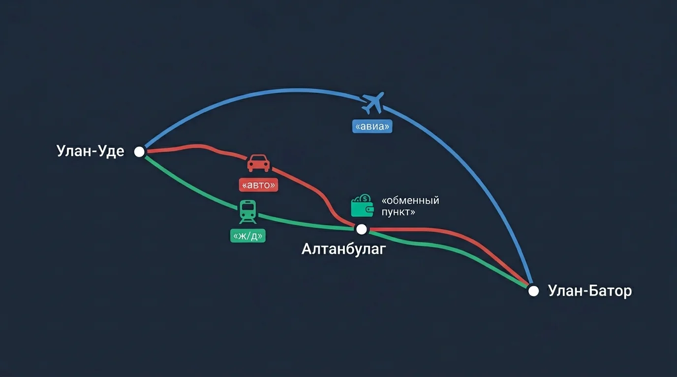 Схема маршрутов Улан-Удэ — Улан-Батор с обменным пунктом