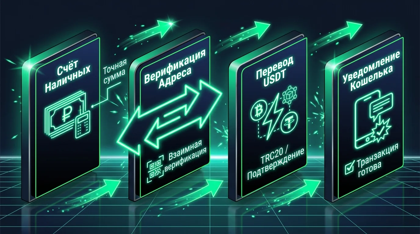 Схема этапов покупки USDT в офисе обменника