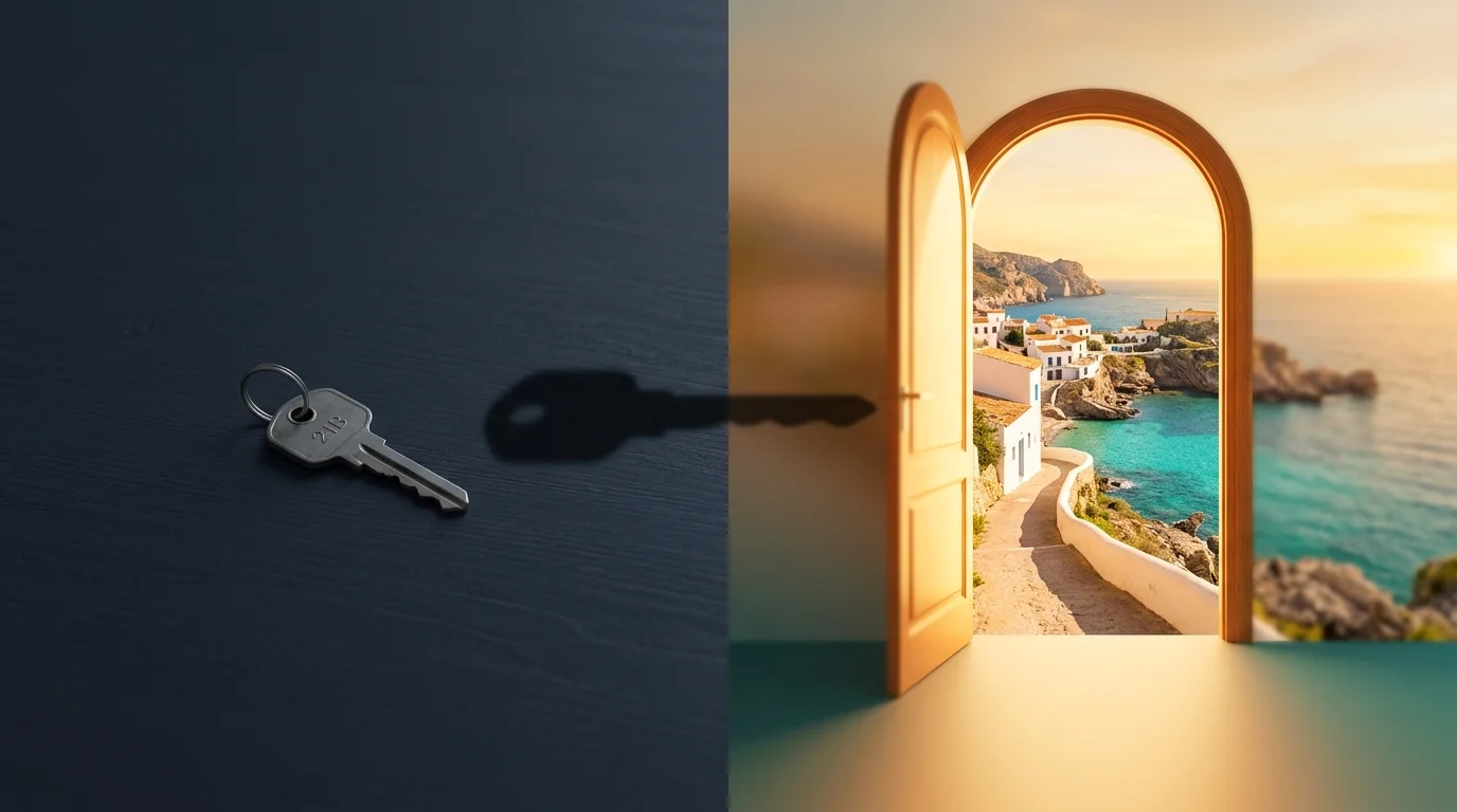 Ключ от квартиры, тень которого превращается в открытую дверь к морю — метафора переезда