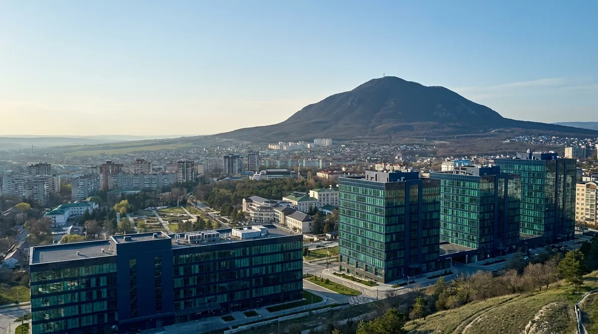 Панорама Пятигорска с горой Машук и современным центром города