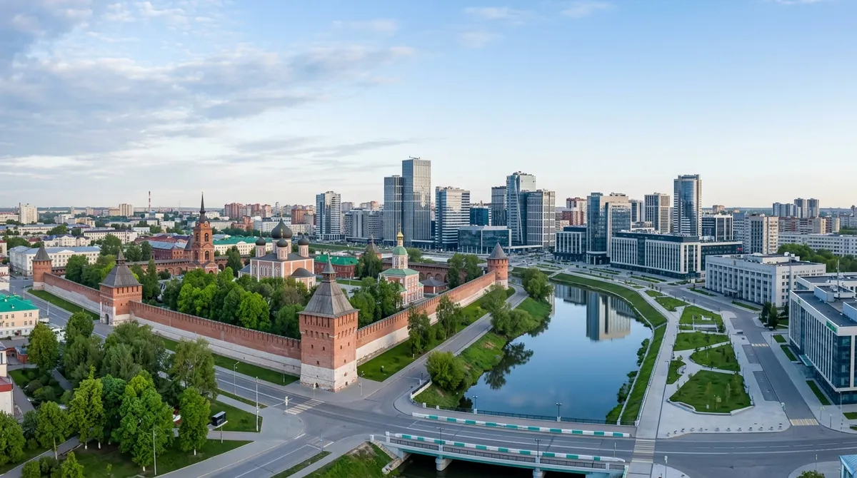 Криптообменник в Туле: вид на кремль и городскую застройку