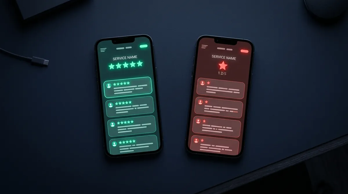 Два смартфона с противоположными отзывами об одном криптообменнике