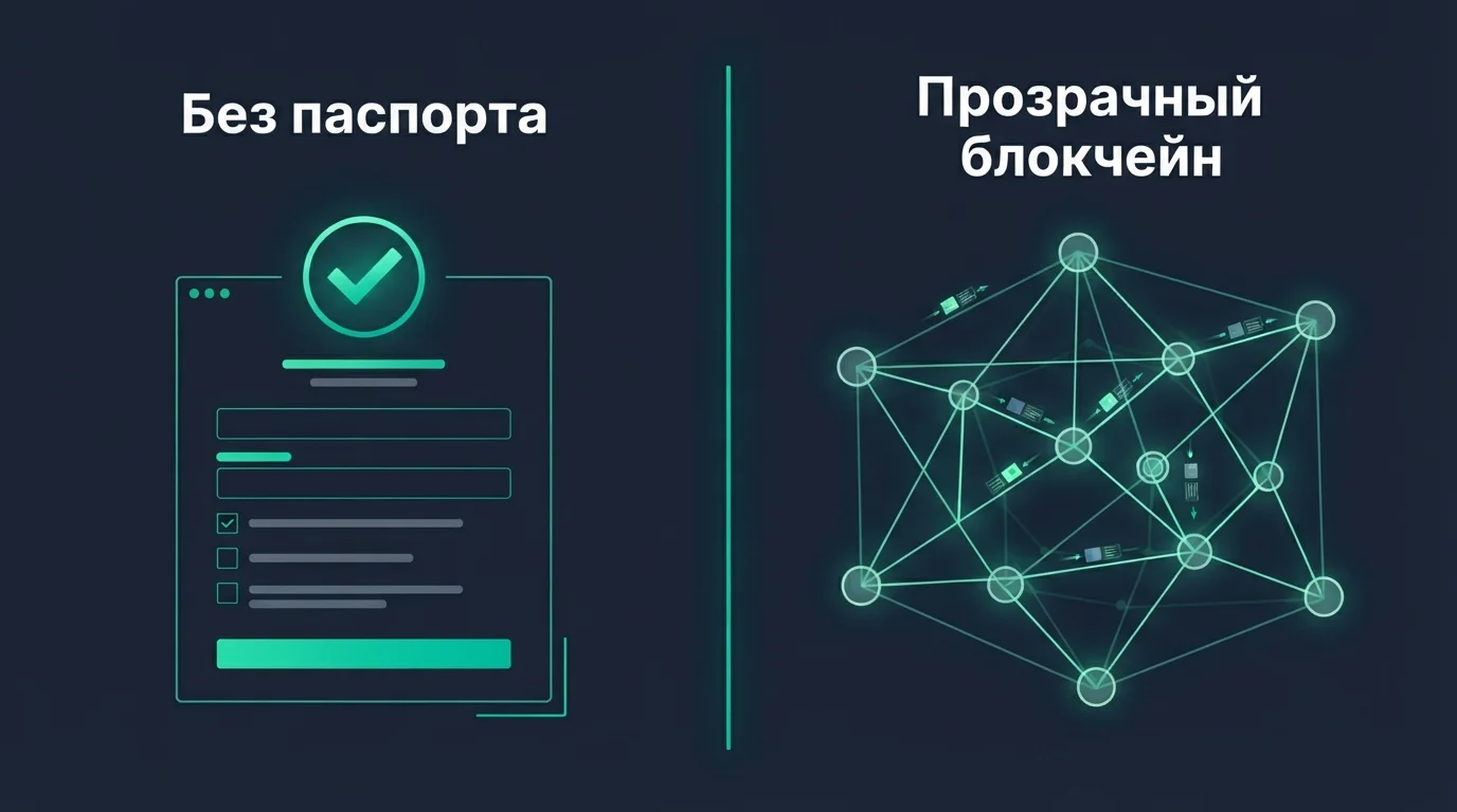 Схема отличия обмена без верификации от полной анонимности: прозрачный блокчейн