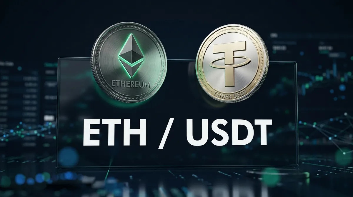 Обозначение торговой пары ETH/USDT на экране: монета Ethereum и стейблкоин Tether