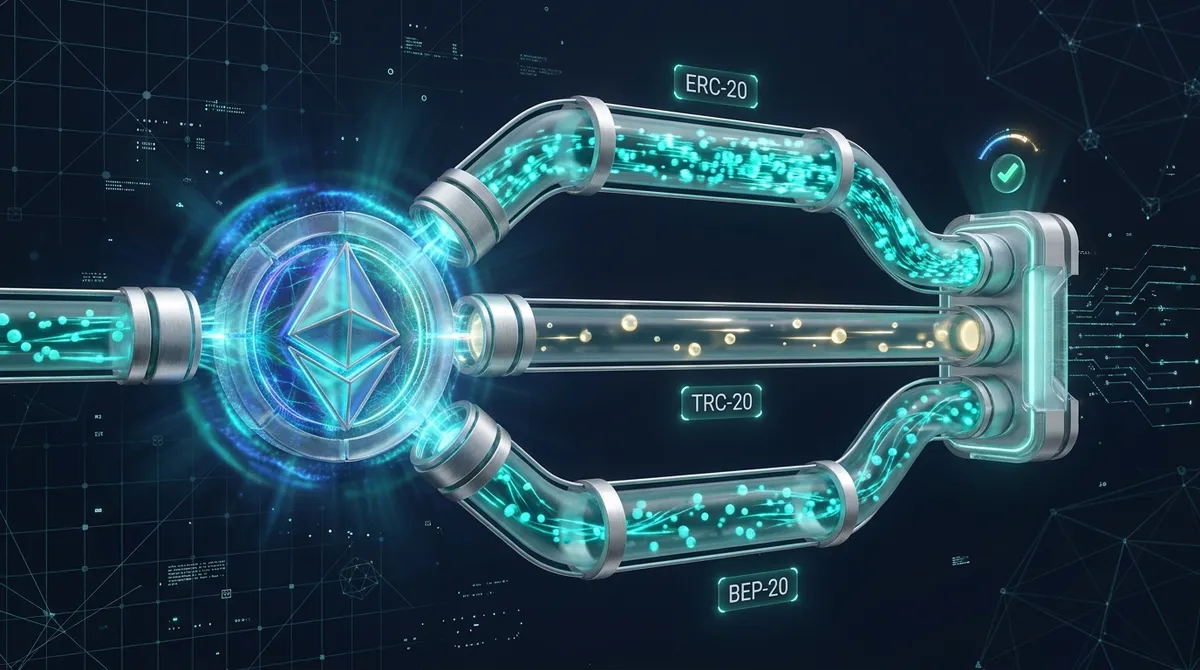 Схема выбора сети криптовалюты при переводе: TRC-20, ERC-20, BEP-20, TON