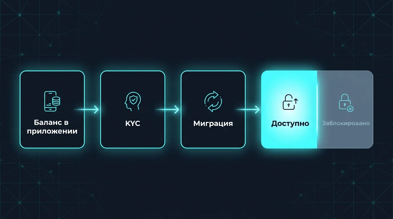 Схема продажи Pi Network: баланс в приложении, KYC, миграция и кошелёк с доступной и заблокированной частями