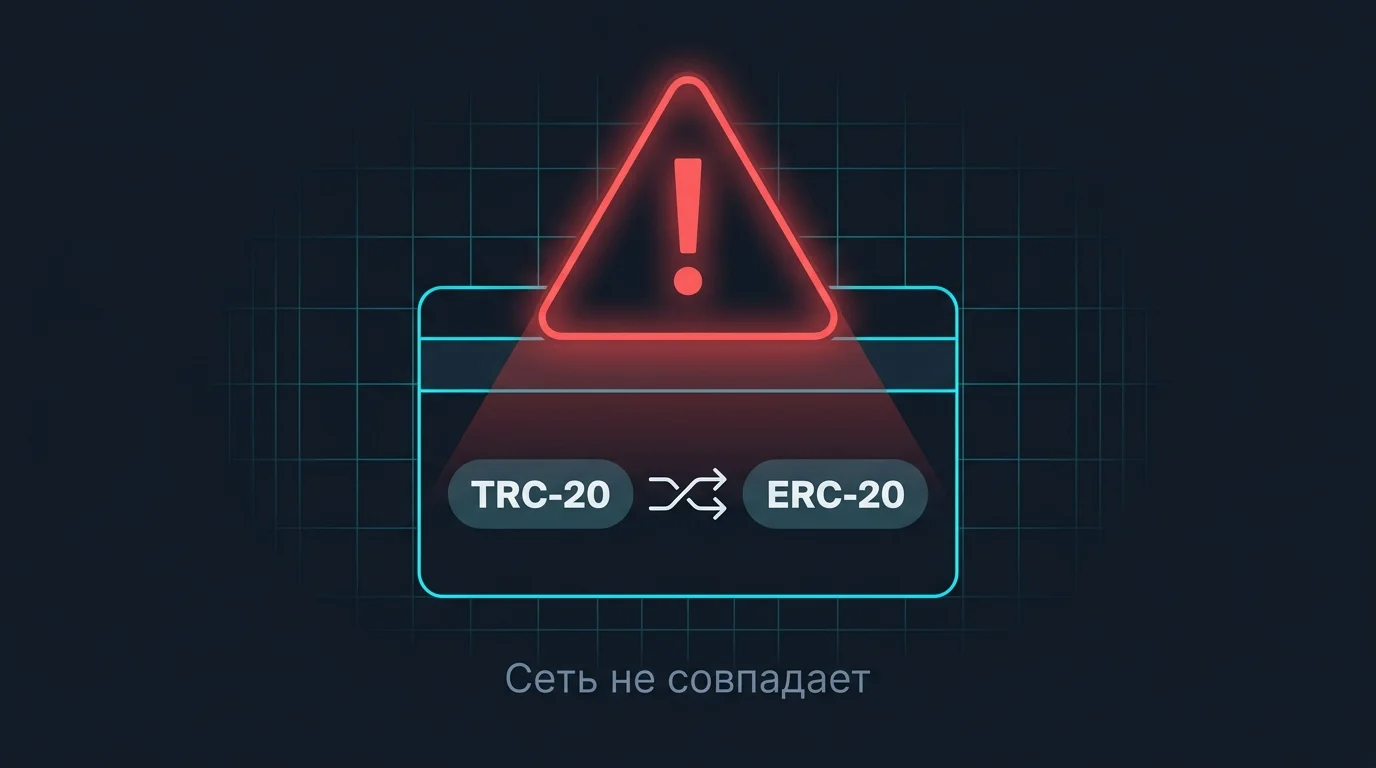 Предупреждение о неверной сети при переводе криптовалюты: TRC-20 вместо ERC-20