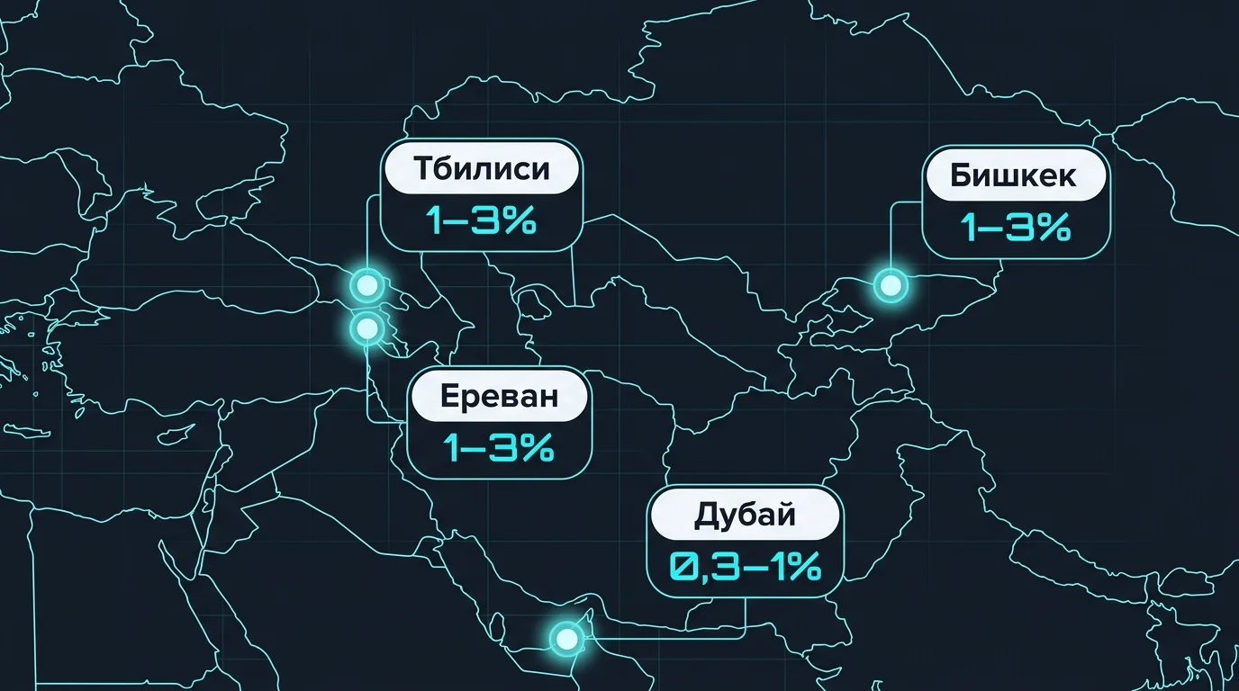 Карта точек обналичивания криптовалюты: Тбилиси, Ереван, Бишкек и Дубай со спредами