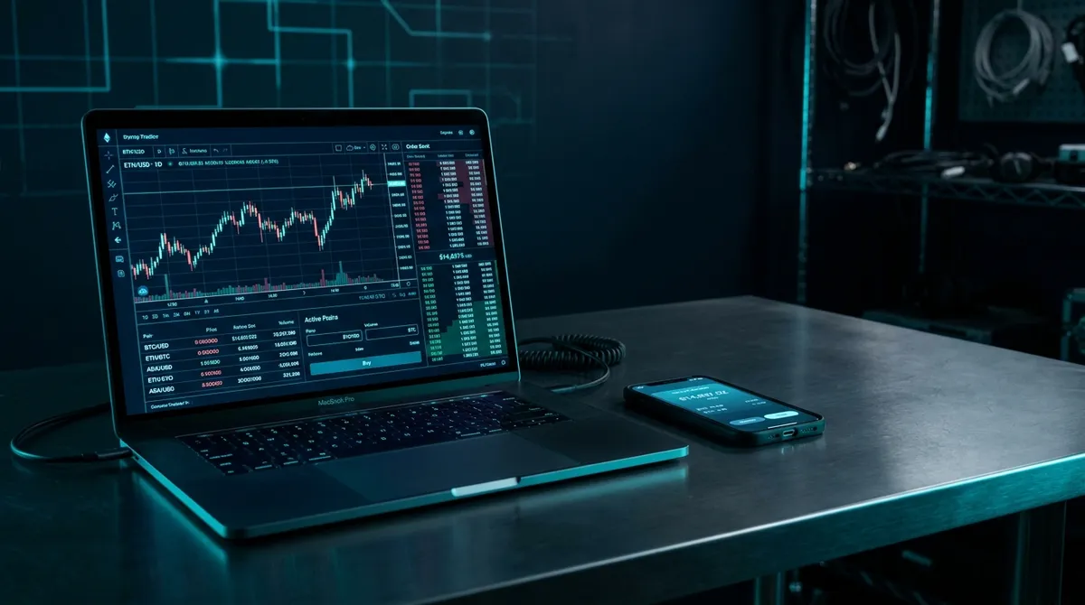 Торговый терминал криптовалютной биржи HitBTC с графиком курса биткоина
